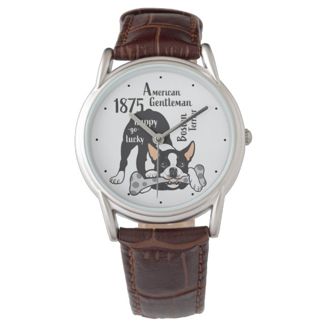 Reloj De Pulsera Boston Terrier. Feliz (Anverso)