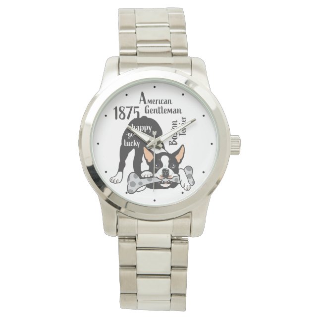 Reloj De Pulsera Boston Terrier. Feliz (Anverso)
