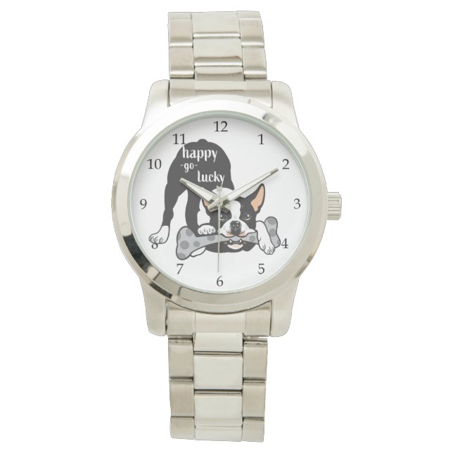 Reloj De Pulsera Boston Terrier. Feliz (Anverso)