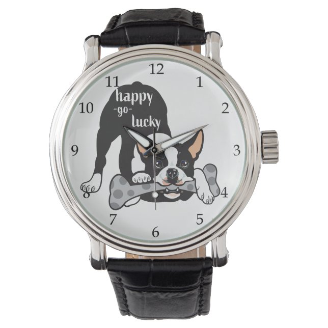 Reloj De Pulsera Boston Terrier. Feliz (Anverso)