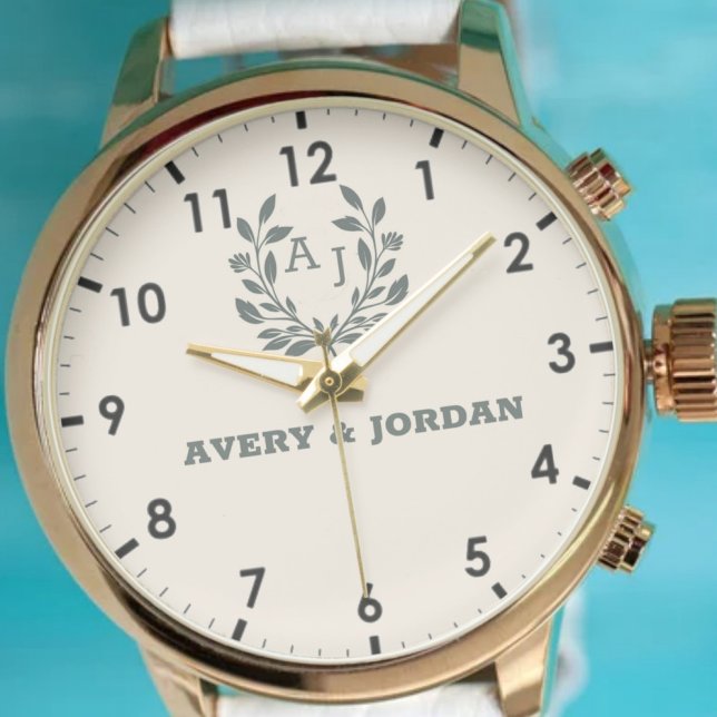 Reloj De Pulsera Botanical Elegant Monogram Keepsake  Couples (Subido por el creador)