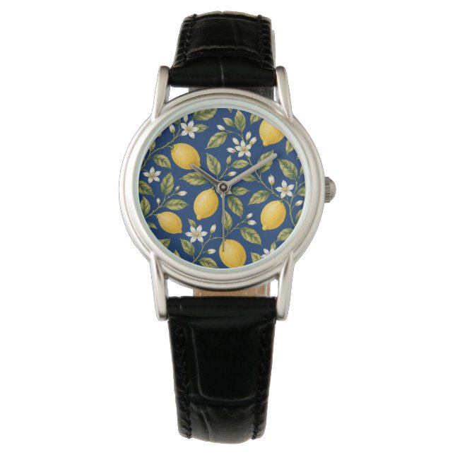 Reloj De Pulsera Botanical Lemon Blossom Navy Blue Watch (Anverso)