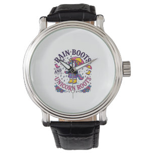 Reloj De Pulsera Botas de lluvia de unicornio y camiseta comercial