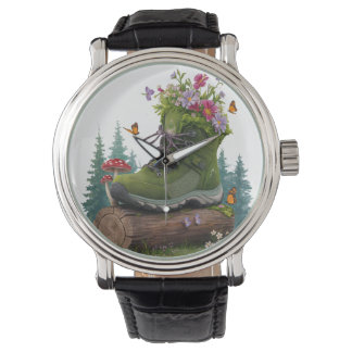 Reloj De Pulsera Botas de senderismo de flores silvestres