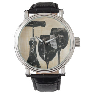 Reloj De Pulsera Botella de vino con dos vidrios