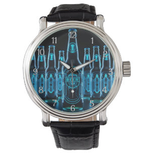 Reloj De Pulsera Botellas de cerveza Blue Neon