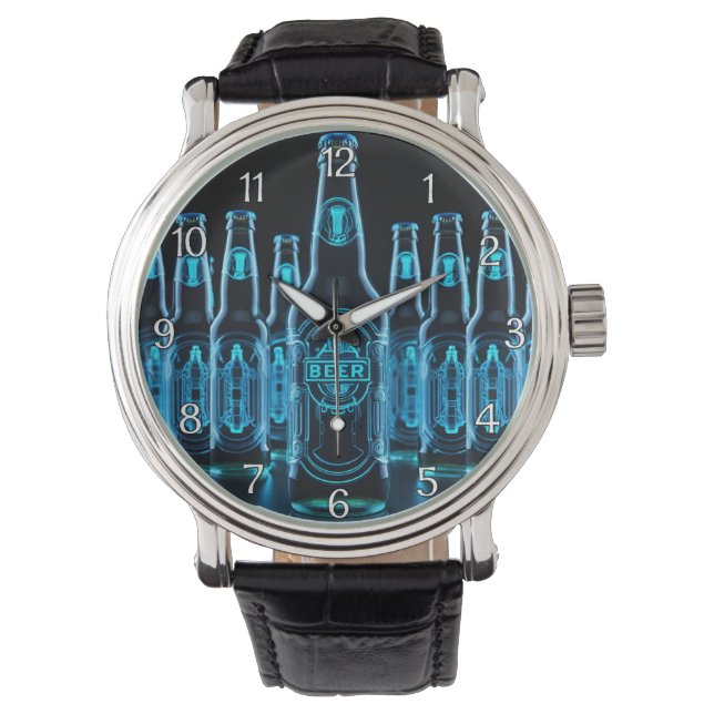 Reloj De Pulsera Botellas de cerveza Blue Neon (Anverso)