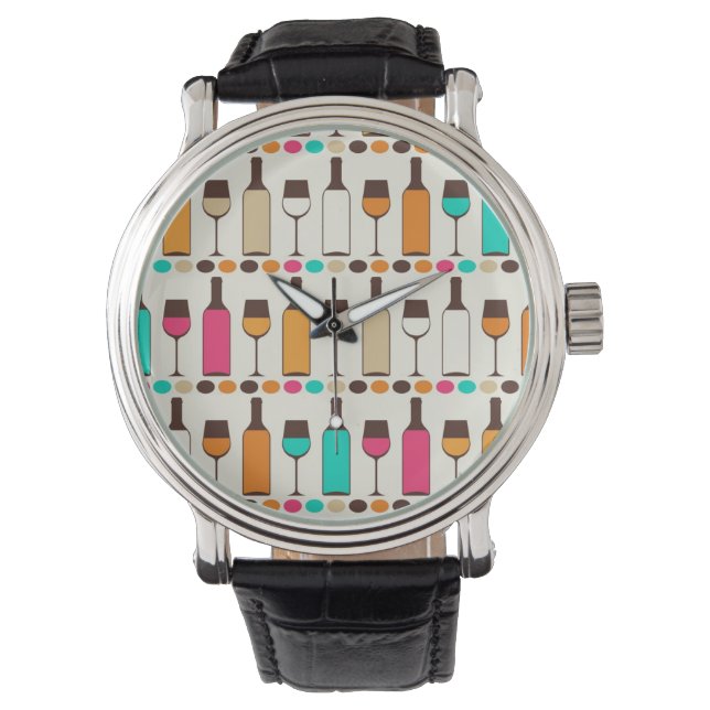 Reloj De Pulsera Botellas de vino y vasos retro (Anverso)
