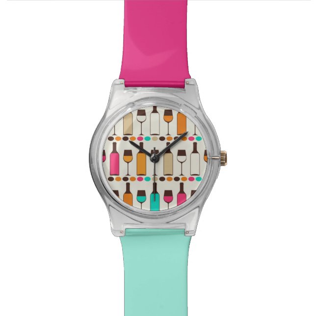 Reloj De Pulsera Botellas y vidrios retros de vino (De cerca)
