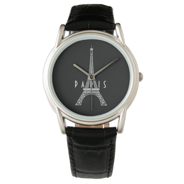 Reloj De Pulsera Botón de la torre Eiffel de París Francia blanca l (Anverso)