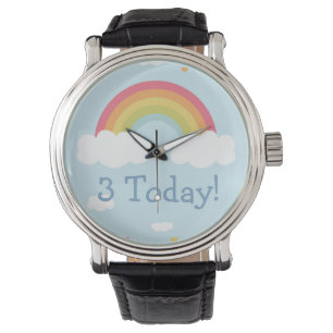 Reloj De Pulsera botón Fiesta de cumpleaños de niños con arcoiris p