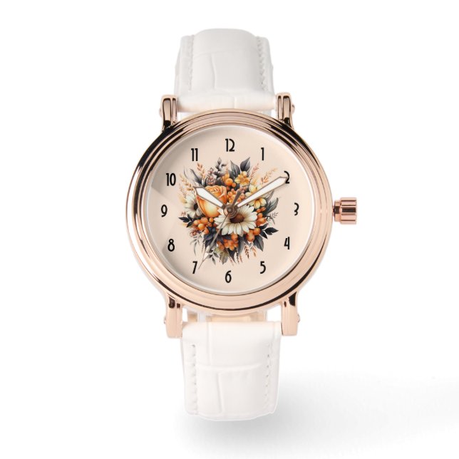 Reloj De Pulsera Bouquet de flores grises amarillas naranjas (Anverso)