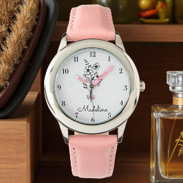 Reloj De Pulsera Bow Rosa Floral Personalizado Para Chicas