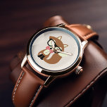 Reloj De Pulsera Bow Tie y Glasses Hipster Brown Fox<br><div class="desc">Adorable ilustracion vectorial de un lindo zorro marrón usando un par de gafas de tamaño excesivo y corbata de arco de patrón de polka rojo y blanco.Adorable ilustracion vector de un lindo zorro rojo usando un par de gafas de tamaño excesivo.</div>