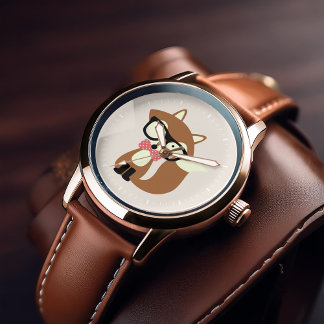 Reloj De Pulsera Bow Tie y Glasses Hipster Brown Fox