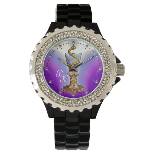 Reloj De Pulsera BOWL DE HYGEIA MONOGRAM Medicina, Farmacia, Púrpur (Anverso)