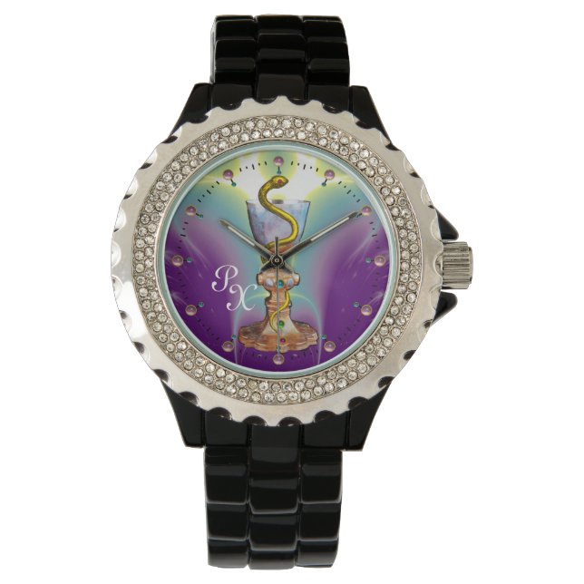 Reloj De Pulsera BOWL DE HYGEIA MONOGRAM Medicina, Farmacia, Púrpur (Anverso)