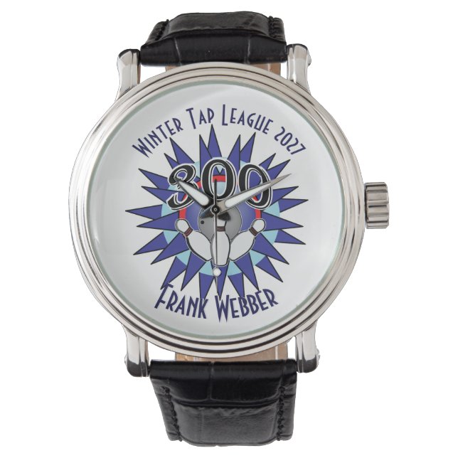 Reloj De Pulsera Bowling Perfect 300 Bowler Name and League Info (Anverso)
