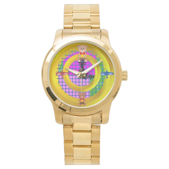 Reloj De Pulsera Bowtie Teddy Blue Planes Rojos Rojos Rojos Anillos (Anverso)