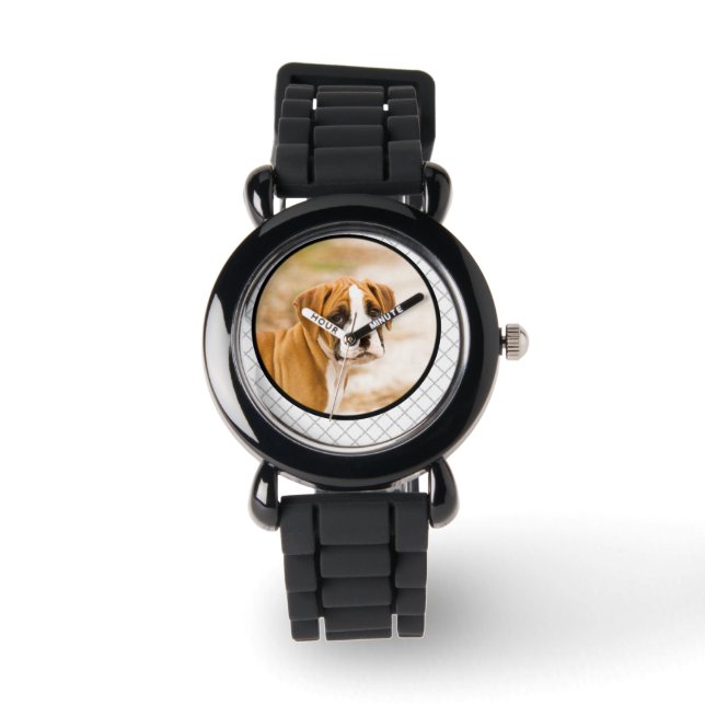 Reloj De Pulsera Boxeador Cachorro Gris Purpurina Band Watch (Anverso)