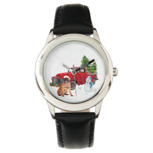 Reloj De Pulsera Boxer Camión Rojo Feliz Navidad Snowman Dog Lover