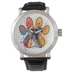 Reloj De Pulsera Boxer Dog In Watercolor Pawprint