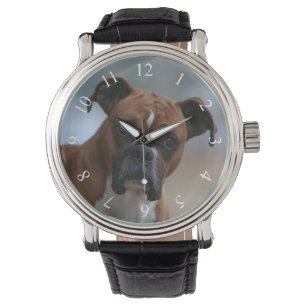 Reloj De Pulsera Boxer dog Vintage Leather Strap Watch