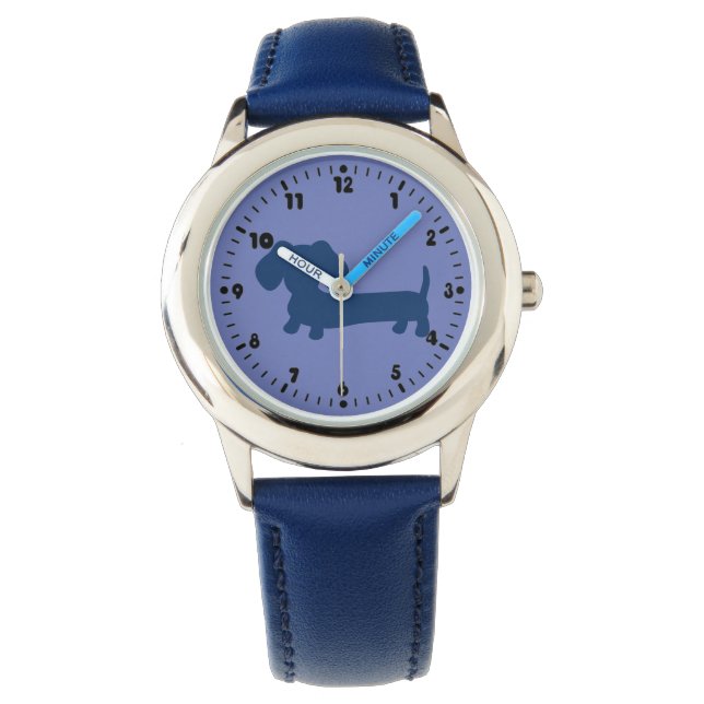 Reloj De Pulsera Boys Blue Dachshund Leather Wiener Dog Watch (Anverso)