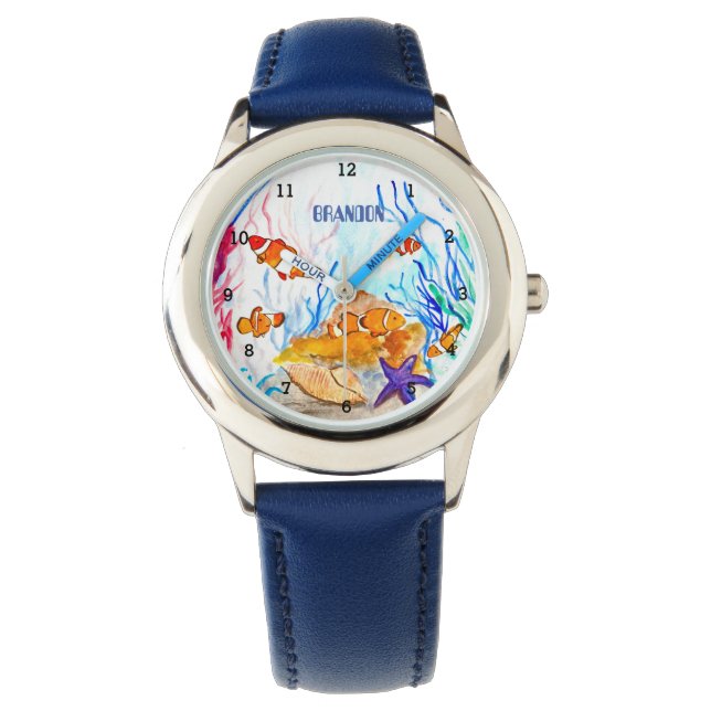 Reloj De Pulsera Boys Ocean Fish Cute niños azules modernos (Anverso)