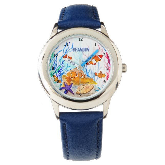 Reloj De Pulsera Boys Ocean Fish Cute niños azules modernos Watch (Anverso)