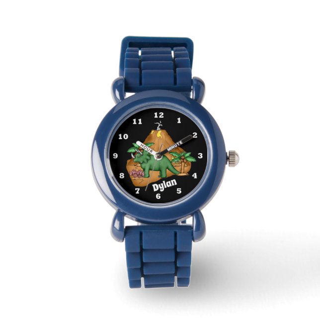 Reloj De Pulsera Boys Prehistórico dinosaurio añadir nombre (Anverso)