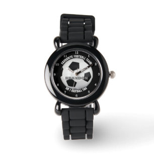 Reloj De Pulsera Boys Soccer Ball Black Stylish Custom Name Kids