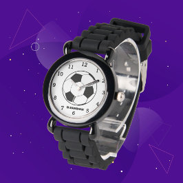 Reloj De Pulsera Boys Soccer Ball Black Stylish Custom Name Kids