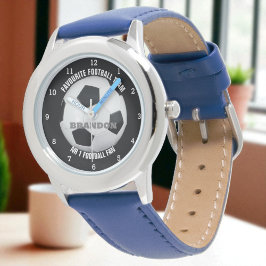 Reloj De Pulsera Boys Soccer Ball Black Stylish Custom Name Kids