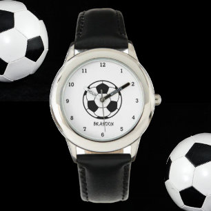 Reloj De Pulsera Boys Soccer Ball Black Stylish Custom Name Kids