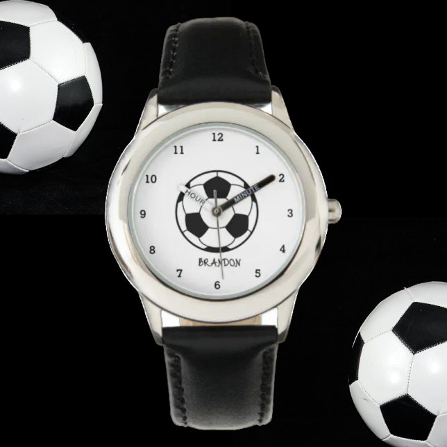 Reloj De Pulsera Boys Soccer Ball Black Stylish Custom Name Kids (Subido por el creador)