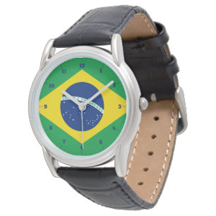 RELOJ DE PULSERA BRASIL FLAG GOLD GREEN WATCH
