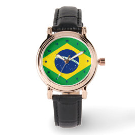 RELOJ DE PULSERA BRASIL FLAG GOLD GREEN WATCH