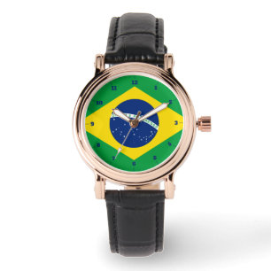 RELOJ DE PULSERA BRASIL FLAG GOLD GREEN WATCH
