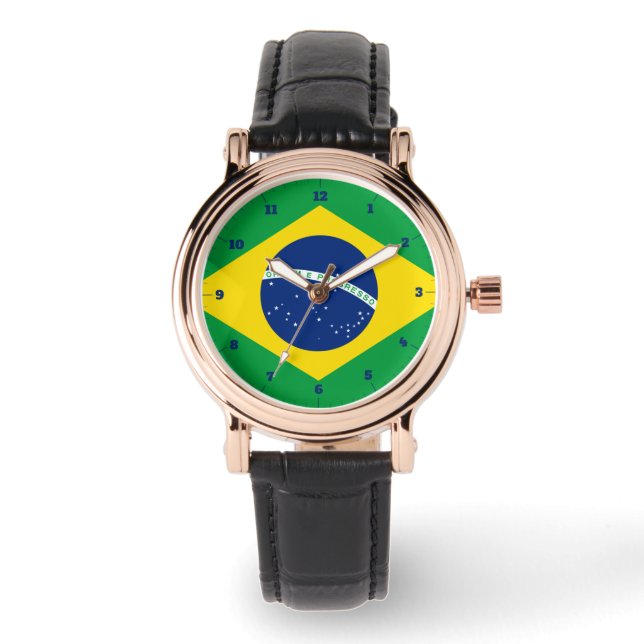 RELOJ DE PULSERA BRASIL FLAG GOLD GREEN WATCH (Anverso)