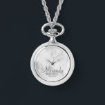 Reloj De Pulsera Bridesmaid personalizada de escritura moderna<br><div class="desc">Añada un toque personal a su boda con un regalo personalizado para la dama de honor. Este diseño presenta el nombre personalizado de la dama de honor en el estilo de letra de escritura moderna y gris con título y fecha boda en el estilo de fuente sans serif moderno gris...</div>