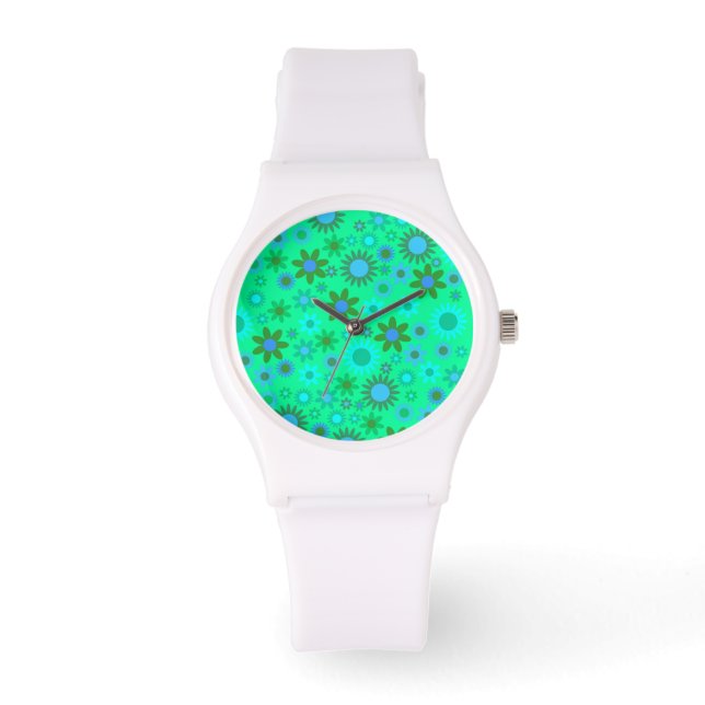 Reloj De Pulsera Bright Green Flower Power Pattern (Anverso)