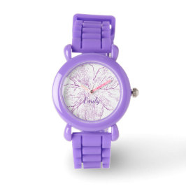 Reloj De Pulsera Bright Purple Silicone Floral Kids Personalized