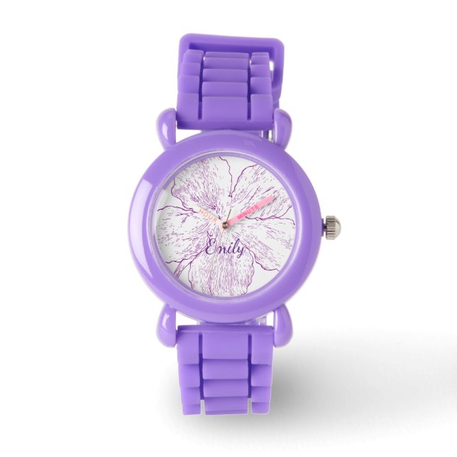Reloj De Pulsera Bright Purple Silicone Floral Kids Personalized (Anverso)