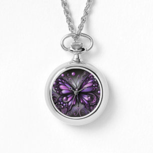 Reloj De Pulsera Brillante mariposa gótica morada color negro