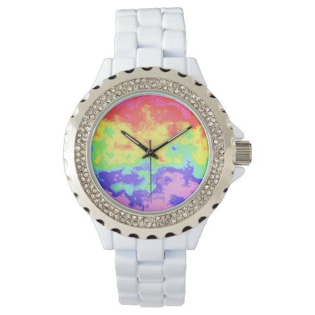 Reloj De Pulsera Brillante Swirly Boho Hippie Trippy Groovy Rainbow (Anverso)