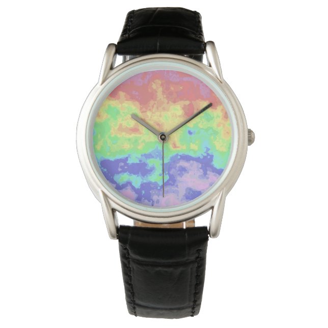 Reloj De Pulsera Brillante Trippy Retro Groovy Boho Hippie Rainbow (Anverso)