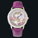 Reloj De Pulsera Brillante unicornio brillante y pelo arcoiris<br><div class="desc">Unicornio adorable con pelo de arcoiris.</div>