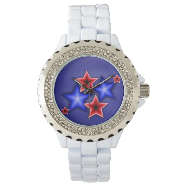 Reloj De Pulsera Brillantes Estrellas Azules y Rojas Diamantes de i (Anverso)