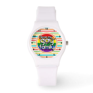 Reloj De Pulsera Brillantes franjas arcoiris, familia gay